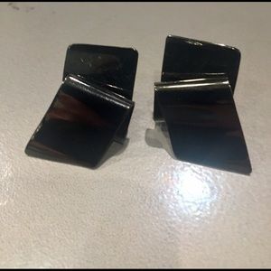 Funky black metal ribbon post earrings